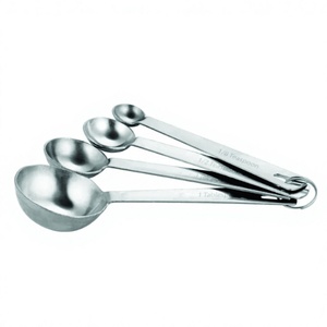 Juego de utensilios de cocina de acero inoxidable de color plateado, cuchara medidora de 4 piezas y taza medidora de 4 piezas con asas de metal - Product Image 1