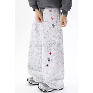 Vintage High Street Sweatpants Men Baggy Joggers Heavyweight Cotton Casual <strong>Trousers</strong> Loose Streetwear Adjustable <strong>Drawstring</strong> - Product Image 1