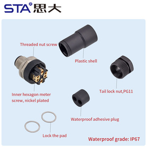 M12 hàng không cắm vít thẳng/Góc Nam Nữ nhựa lắp ráp cắm PG7 PG9 PG11 nối 2 <span class=keywords><strong>3</strong></span> <span class=keywords><strong>4</strong></span> 5 6 8Pin A B D mã - Product Image 3