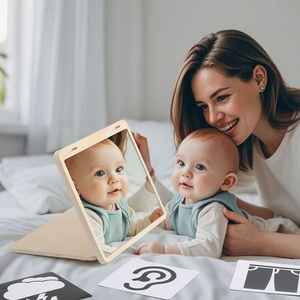 Juguete de espejo de bebé con tiempo de barriga de madera con tarjetas de estimulación Visual, <span class=keywords><strong>juguetes</strong></span> Montessori para niños, juguete educativo de aprendizaje temprano para niños pequeños - Product Image 2