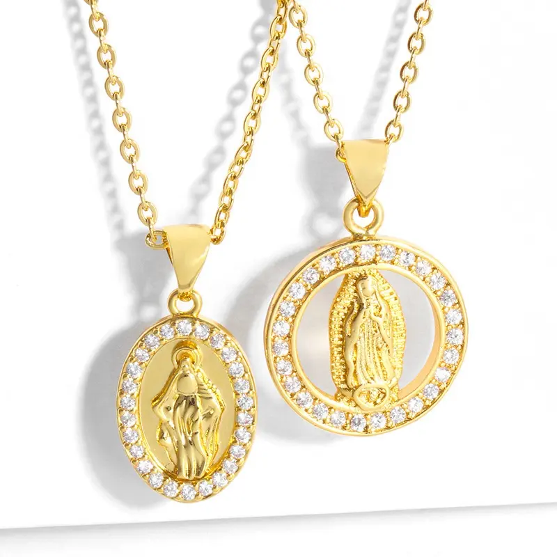 Großhandel Mädchen Schmuck zierlich vergoldet Jungfrau Mary Medaille Anhänger Halskette Frauen für Christen