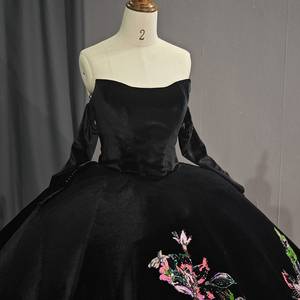 Pour Jancember 6708 moderne velours noir soirée robe de bal grande taille avec chapelle Train & dentelle & broderie décoration - Product Image 3