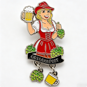 Custom Soft Enamel Metal Oktoberfest Brooch with Pendant Beer-Themed Enamelled Badge Festival Souvenir - Product Image 5