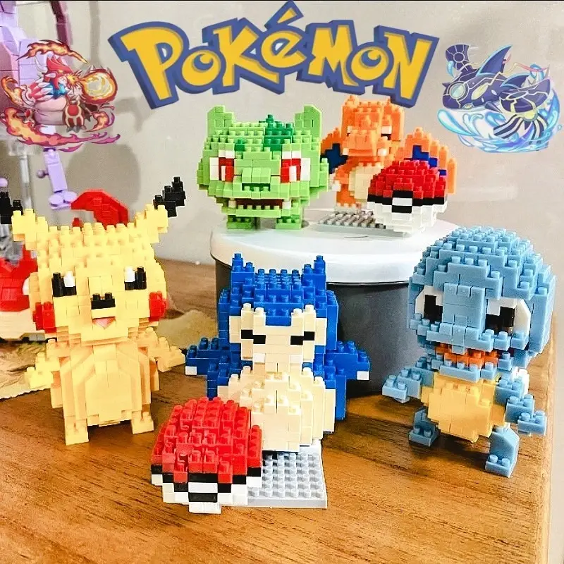 Juego de bloques de construcción de figuras Pokémon de Anime japonés, dibujos animados de Pikachu Charizard Eevee, modelo de acción, rompecabezas, juguetes para niños