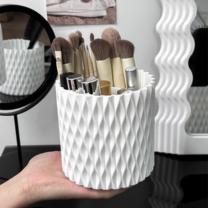 Rotating Makeup Brush Holder <b>White</b> Plastic Cosmetic Storage Organizer Desktop Makeup <b>Pen</b> Eyeshadow Brush Container - Product Image 5