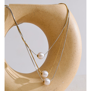 JINYOU 2779 Elegante Collar de Joyería de Tres Capas de Acero Inoxidable Chapado en Oro con Cadena de Perlas Simuladas para Regalo - Product Image 4