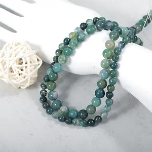 Green Grass Moss Agate Stone Round Beads for Jewelry Making DIY Loose Energy Healing Power Gemstone Crystal Bead