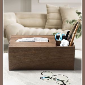 Caja de pañuelos de madera con compartimento de almacenamiento, diseño moderno para sala de estar, escritorio, coche, baño - Product Image 1