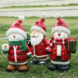 Set <span class=keywords><strong>di</strong></span> Sculture in Fibra <span class=keywords><strong>di</strong></span> Vetro <span class=keywords><strong>di</strong></span> Babbo Natale e Pupazzo <span class=keywords><strong>di</strong></span> Neve, Statue Natalizie per Giardino Esterno, Festa e Foto - Product Image 2