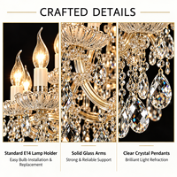 Lustre en cristal, grand modèle rond, corps doré, ampoule LED E14, 2700K, blanc chaud doux, éclairage d'hôtel, commande par interrupteur mural