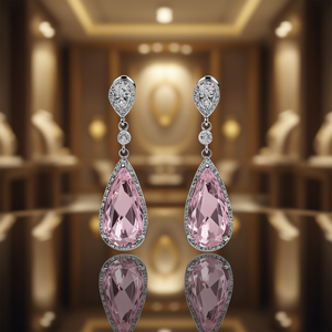 Boucles d'oreilles pendantes en cristal rose E1468, en argent 925, forme goutte d'eau, serti clos, bijoux classiques de mariage pour femme - Product Image 2