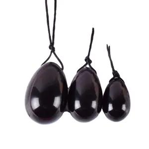 3 Kích Thước Màu Đen Obsidian Yoni Trứng Cho Phụ Nữ Âm Đạo Tập Thể Dục Ngọc Bích Nephrite Hình Dạng Trứng Đá