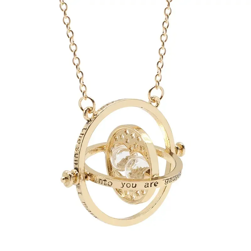 قلادة من ساعة رملية على شكل عجلة لتحويل الزمن مجوهرات هاري بوتر مطلية بالذهب من الأفلام