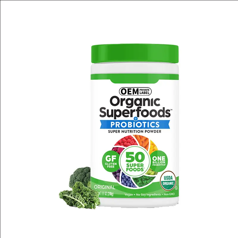 OEM, высококачественный органический порошок зелени, 50 суперпродуктов, ягодные-1 млрд пробиотиков для здоровья кишечника, Лидер продаж