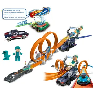 高速赛车游戏儿童套装玩具双360度循环弹射车轨道玩具赛车变色合金车