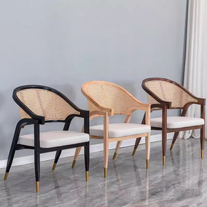 Chaises de salle à manger décontractées en bois massif et <span class=keywords><strong>rotin</strong></span> tressé noir de style nordique simple, <span class=keywords><strong>fauteuil</strong></span> à dossier souple pour restaurant et loisirs - Product Image 6