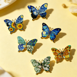 Pin Enamel Grosir Kustom Stok Lukisan Minyak Van Gogh Kupu-kupu Lencana Logam Seni Pin Kerah - Product Image 2