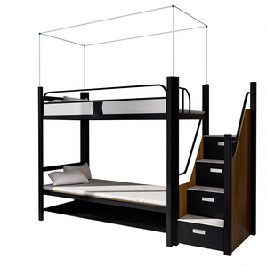 Двухъярусная металлическая кровать напрямую от производителя по низкой цене для общежитий, легко собираемая, складная, металлическая мебель для спальни - Product Image 1