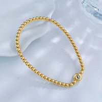 Bracciale Elastico Minimalista con Perle Rotonde Lucidate e Diamanti Coltivati in Laboratorio in Oro Giallo 18K, Gioielli Raffinati per Donne