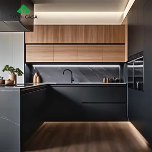 Armadi da cucina personalizzati TUZHI CASA per case prefabbricate personalizzate in legno design intelligente armadio nero completo cucina armadi
