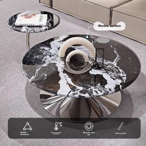 Ensemble de table basse en marbre <span class=keywords><strong>Dali</strong></span> avec plateau en acier inoxydable, design simple et moderne, meubles de salon pour petits appartements - Product Image 3
