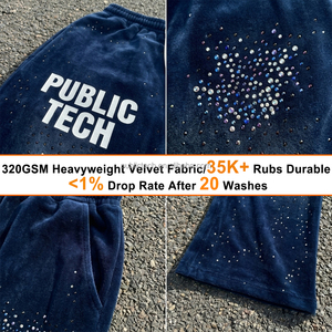 Streetwear Custom Oversize Navy Acid <b>Wash</b> Diamond All Over Rhinestone Jogger Sweat Pants Wide Leg Baggy Printed Sweatpants Men - Product Image 2