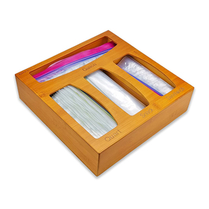 Bamboo Ziplock Bag Storage Organizer Food Storage Bag Organizer Box 4 Compartments Baggie Dispenser Holder For Kitchen Drawer
