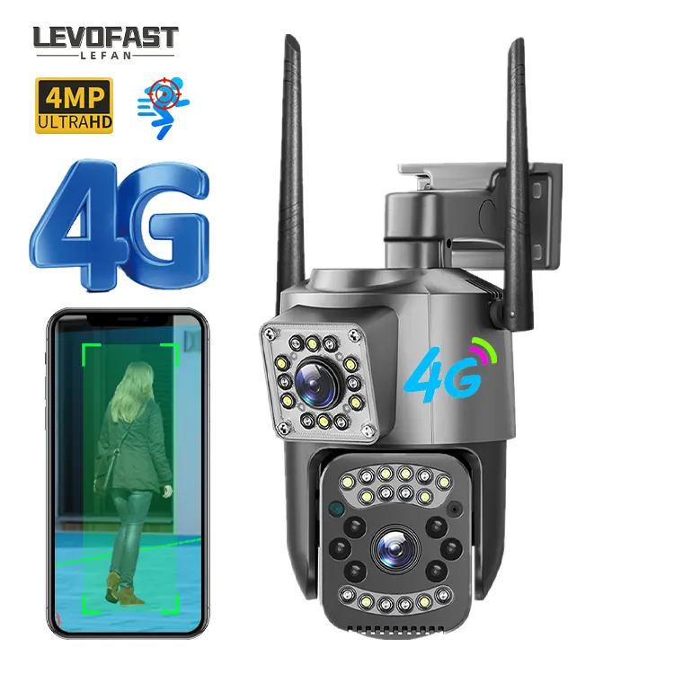 LEVOFAST 2MP 4MP V380 Caméra étanche WIFI 4G à double objectif Caméra de surveillance extérieure Surveillance IP Caméra réseau