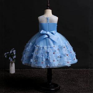 Vestido de niña de las flores, azul cielo, de tul con bordado floral, estilo princesa, para actuación del Día del Niño - Product Image 4