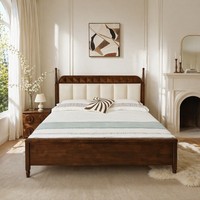 Ensemble de meubles de chambre à coucher personnalisable en chêne massif blanc crème, rembourré en cuir écologique, fabrication haut de gamme