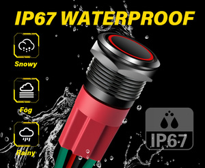 Interrupteur à bouton-poussoir métallique 16mm 19mm 22mm 3A à verrouillage 12-24V AC/DC étanche IP67/IP65 avec anneau LED œil d'ange pré-câblé - Product Image 6