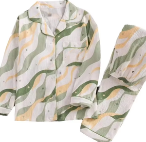 Femmes nouveau printemps automne Satin pyjamas Simple loisirs pantalons à manches longues taille élastique confortable nuage coton Homewear costume - Product Image 4