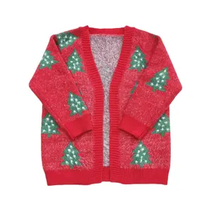 RTS女婴儿童时尚长袖圣诞树毛衣学步开衫红色节日毛衣夹克