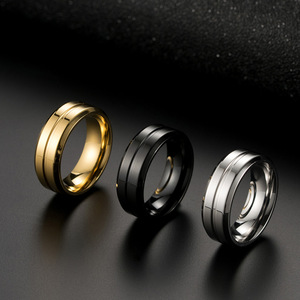 Cross-border best-selling minimalist, stylish grooved men's <b>titanium</b> steel <b>ring</b>, trendy everyday wear, commuting jewelry. - Product Image 2