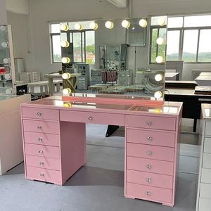 Commode rose de luxe avec éclairage LED, <span class=keywords><strong>grand</strong></span> miroir de maquillage, coiffeuse avec rangement, table à langer avec 13 tiroirs pour la chambre à coucher, fabricant - Product Image 3