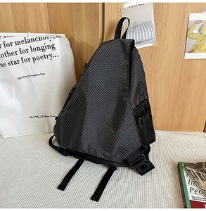 Casual Waterproof Nylon <b>Backpack</b> with Zipper Closure <b>Black</b> and Gray Color Men's Shoulder Bag Outdoor Travel Use All Seasons - Product Image 5