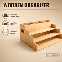 Étagère à épices en bois massif à 3 niveaux avec séparateurs réglables, organisateur de comptoir de cuisine avec planche à découper et rangement pour ustensiles