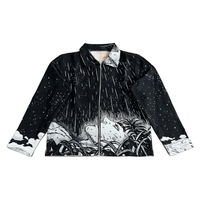 Blouson zippé rose vif pour homme, style vintage, avec collage multi-personnages rap, respirant, broderie et impression de texte audacieuse, coupe oversize, motif tapisserie