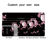 Tapis de souris de jeu personnalisé imperméable à l'eau avec motif de fleurs de cerisier, 1000x500mm, noir, grand format, bord cousu, caoutchouc naturel + tissu, en stock