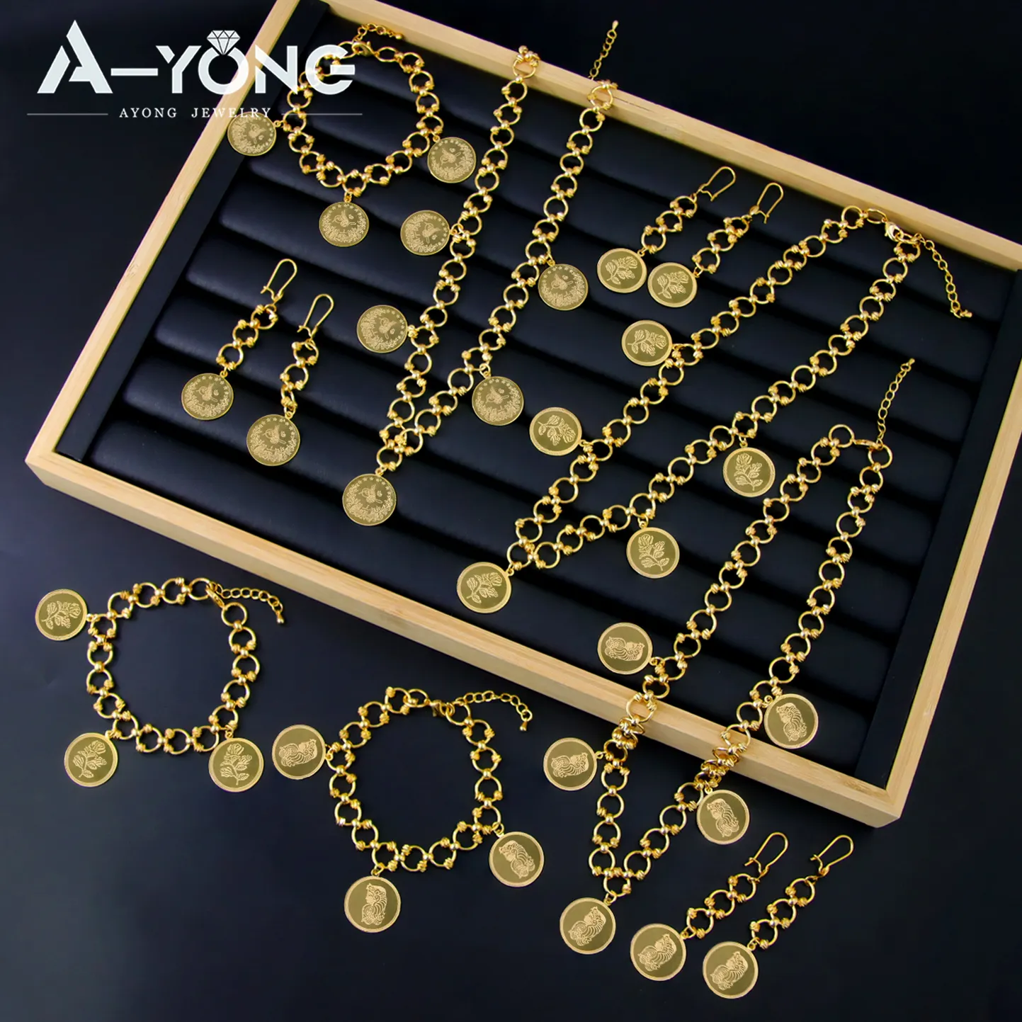 Ayong Schmuck-Set türkisches Münzdesign 3-teiliges Schmuck-Set 18k Gold vergoldet Kupfer-Schmuck-Sets für Damen