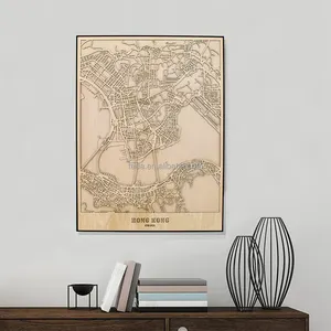 CSDTBH-002 Aangepaste Kaart China Hong Kong Wall Art Print Poster Set Enkele Stadsplattegrond Straat Zwart-Wit