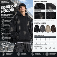 Hoodie Pria Custom Distressed Berbahan Katun Fleece Berkualitas Tinggi, Model Pullover Acid Wash Vintage