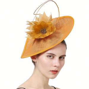 Chapeau fascinateur en sinamay, coiffe en chanvre, fleur, plume, vintage, mode féminine, fascinateur en sinamay pour mariée - Product Image 4