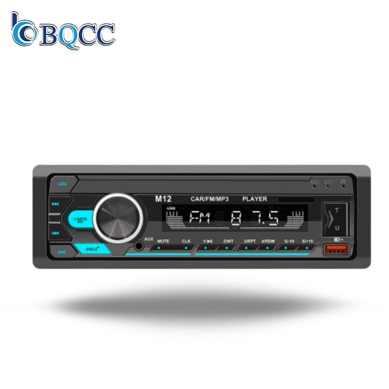 เครื่องเล่น MP3ในรถยนต์อเนกประสงค์ Bqcc เครื่องเสียงรถยนต์1DIN 12V IN-Dash FM BT AUX-in SD USB ควบคุมแอปพลิเคชั่นเสียง Ai M12