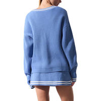 Cardigan Chic Oversize en Laine Mélangée à Col en V pour Femme, Style Preppy Sportif, Tricot Personnalisé, Vente en Gros, OEM ODM, Blocs de Couleurs