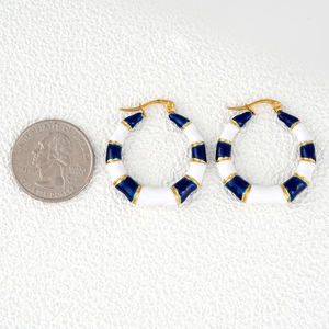 Boucles d'oreilles créoles en céramique bleues et blanches plaquées or, style bohème, bijoux de fête pour femmes, en stock (304 316) - Product Image 5