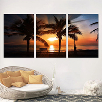 Cuadro Oceánico de 3 Piezas con Paisaje Marino al Atardecer, Arte de Pared de Cristal Personalizado con Base de Papel y Marco Acrílico, Impresión Digital