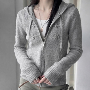 Chaqueta de punto coreana informal con capucha, botones y cremallera, nueva para otoño/invierno, versátil, entallada, favorecedora, diseño para ir al trabajo, tipo cárdigan. - Product Image 2