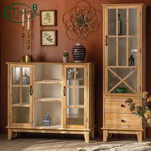 American Retro Style <b>Glass</b> Door Display Cabinet Multi Layer Storage <b>Sideboard</b> For Living Room Entryway Cabinet - Product Image 1