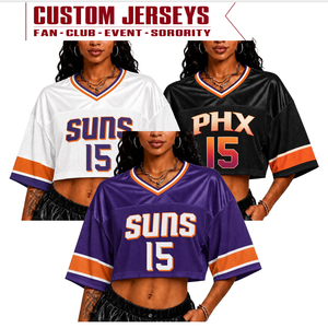 <span class=keywords><strong>T</strong></span>-shirt court surdimensionné à épaules tombantes pour femme, style maillot de supporter Phoenix Suns, personnalisable rapidement, faible MOQ, pour le jour du match, OEM - Product Image 1